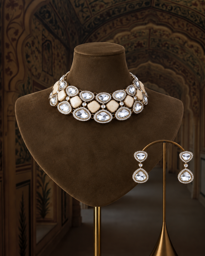 Kanti Marble Polki Dupe Necklace Set with Earring