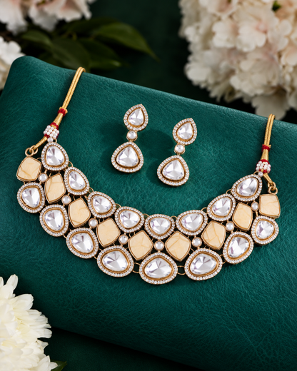 Kanti Marble Polki Dupe Necklace Set with Earring