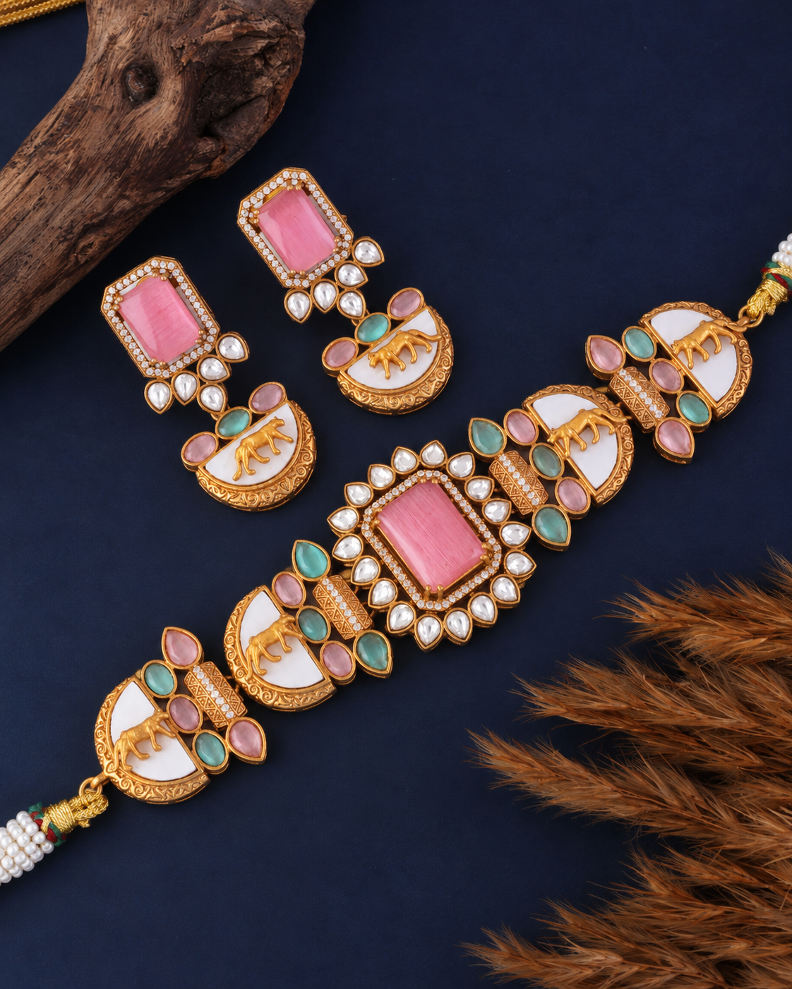 Pastel Ridhisha Premium Sabya Inspired Necklace with Earring
