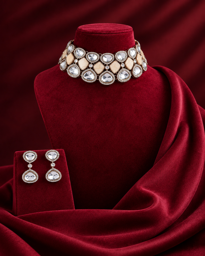 Kanti Marble Polki Dupe Necklace Set with Earring