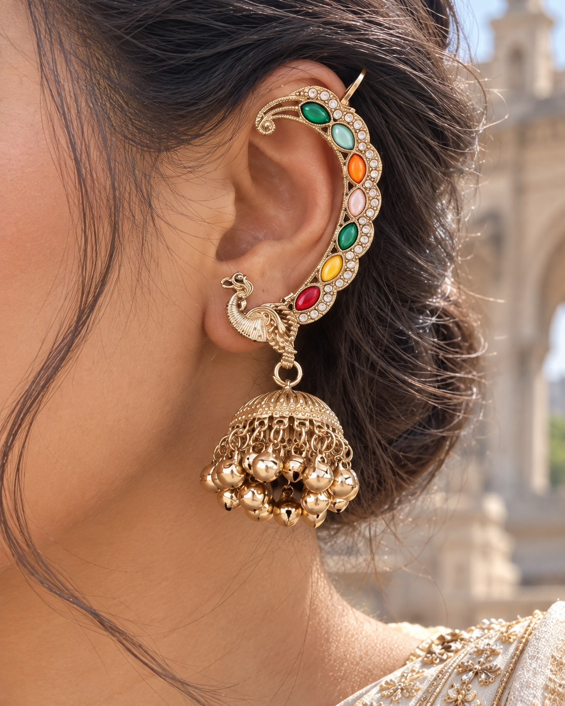 Multi Shankari Designer Ear Cuff Jhumki Earring