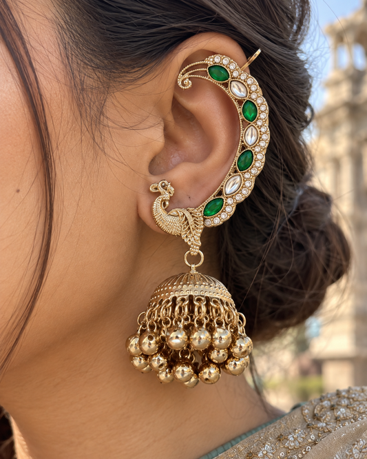 Green Shankari Designer Ear Cuff Jhumki Earring