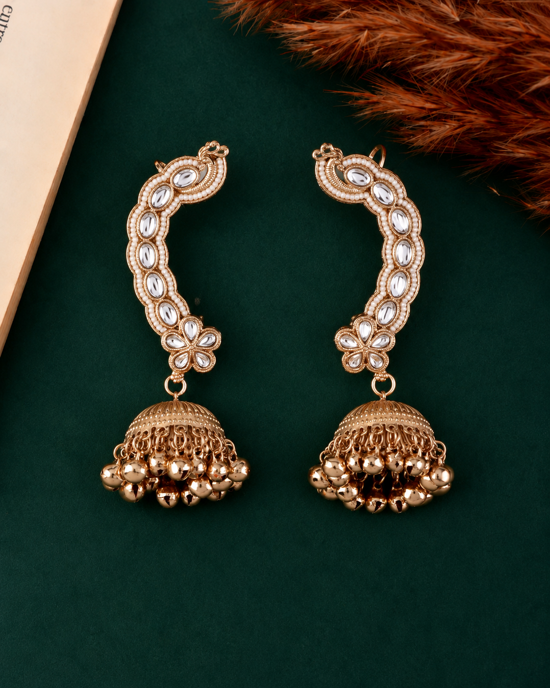 White Aavira Designer Ear Cuff Jhumki Earring