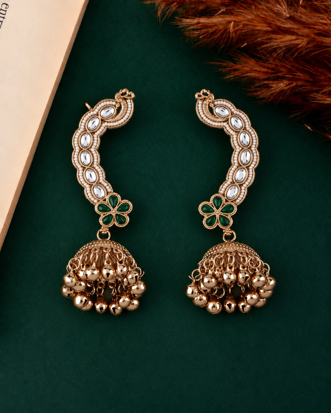 Green Aavira Designer Ear Cuff Jhumki Earring