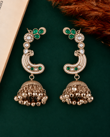 Green Gulrukh Designer Ear Cuff Jhumki Earring