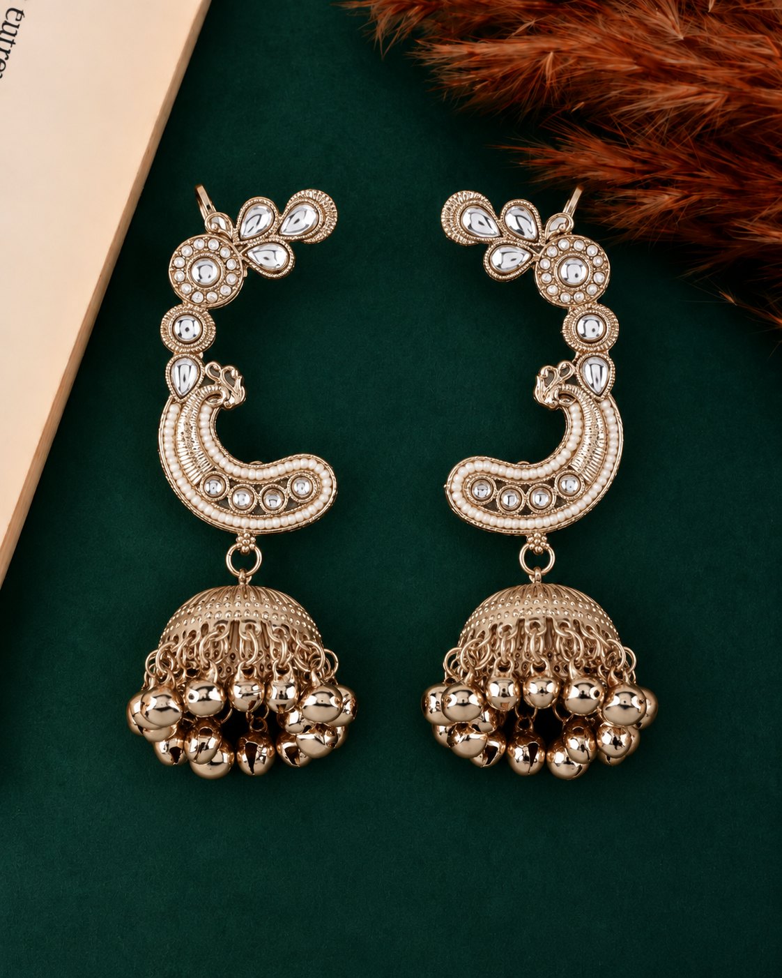White Gulrukh Designer Ear Cuff Jhumki Earring