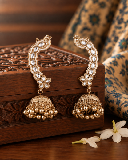 White Aavira Designer Ear Cuff Jhumki Earring