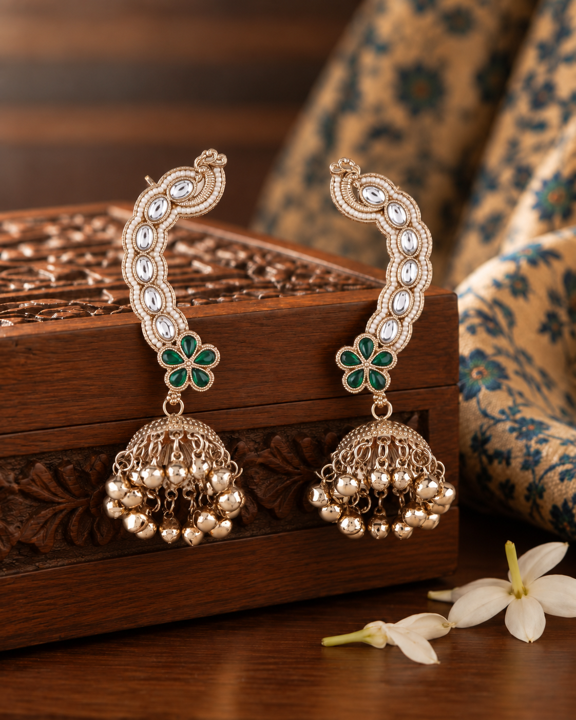 Green Aavira Designer Ear Cuff Jhumki Earring