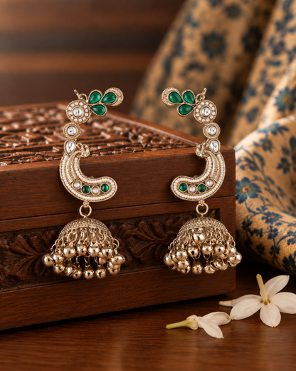 Green Gulrukh Designer Ear Cuff Jhumki Earring