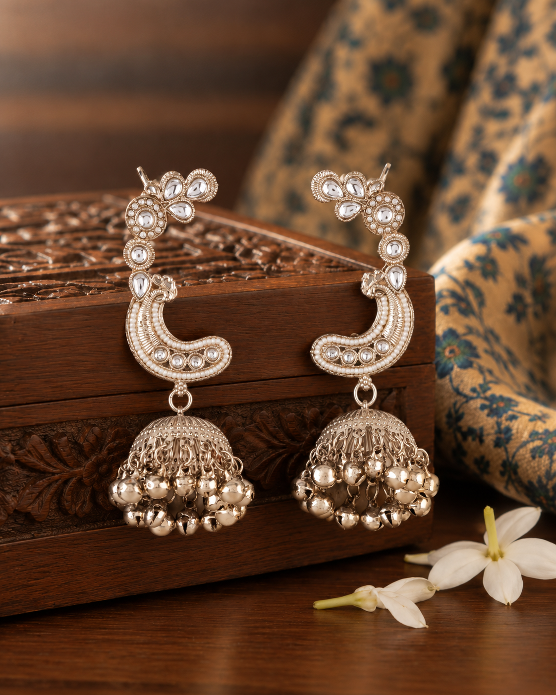 White Gulrukh Designer Ear Cuff Jhumki Earring