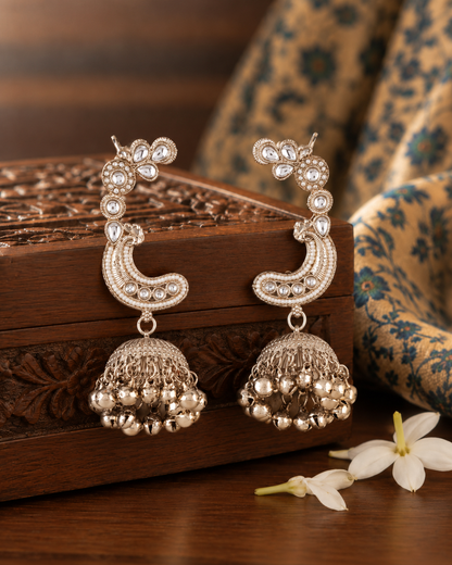 White Gulrukh Designer Ear Cuff Jhumki Earring