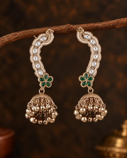 Green Aavira Designer Ear Cuff Jhumki Earring