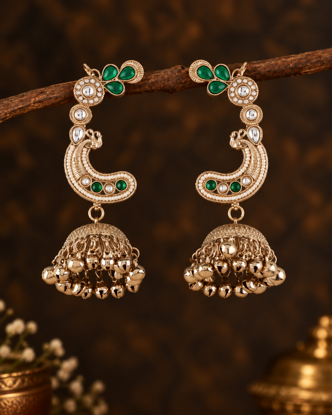 Green Gulrukh Designer Ear Cuff Jhumki Earring