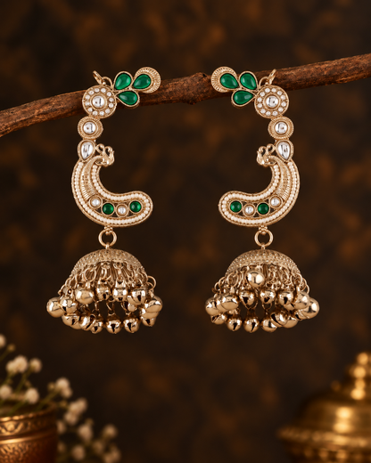 Green Gulrukh Designer Ear Cuff Jhumki Earring