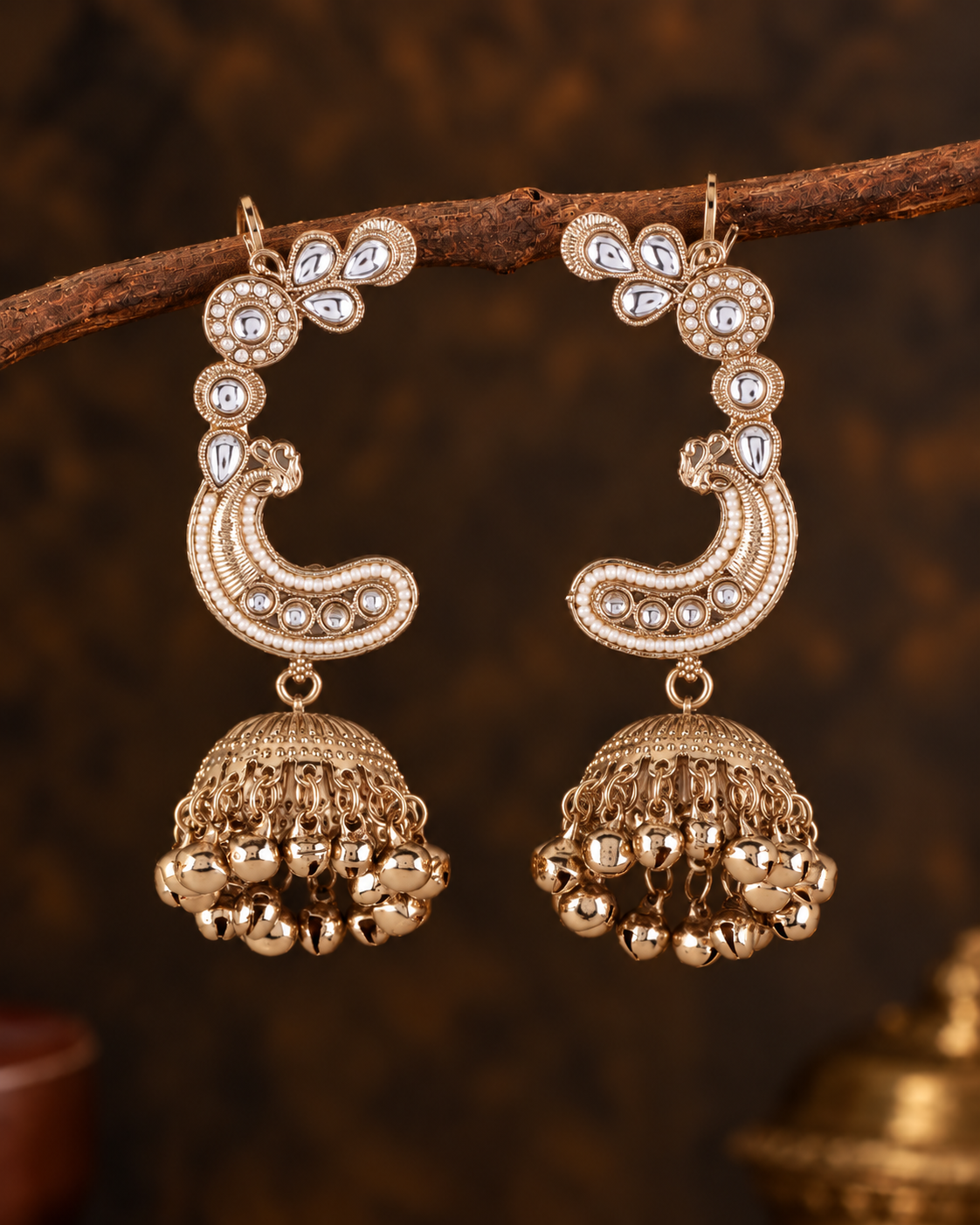 White Gulrukh Designer Ear Cuff Jhumki Earring