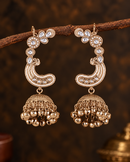 White Gulrukh Designer Ear Cuff Jhumki Earring