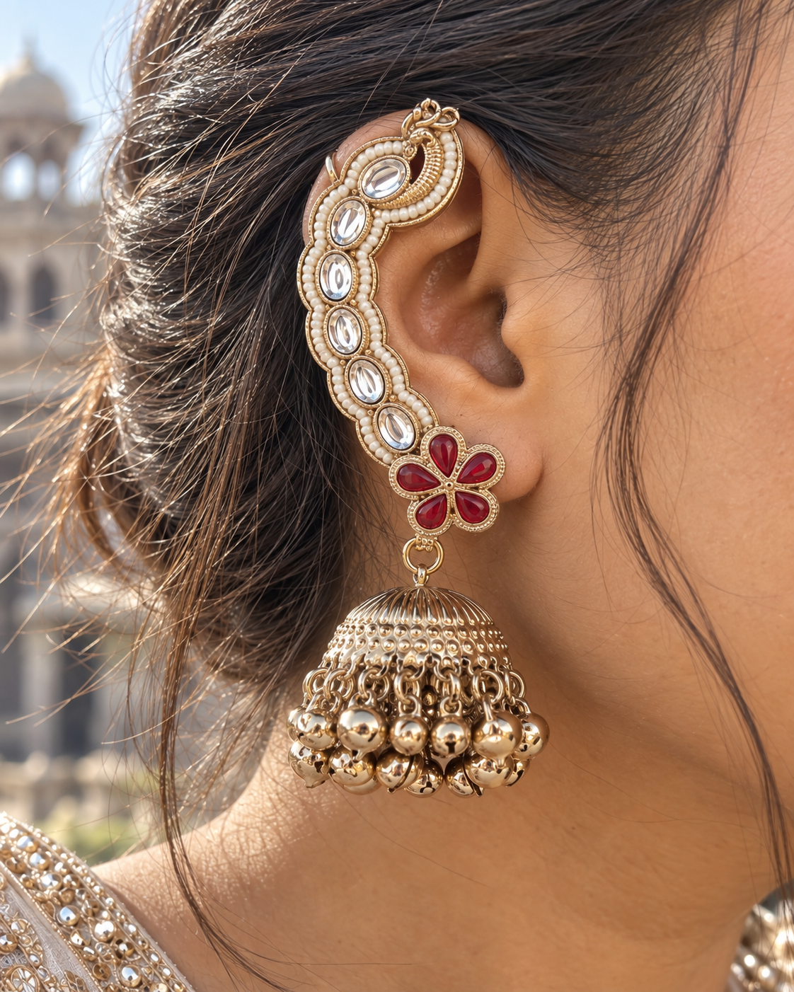 Ruby Aavira Designer Ear Cuff Jhumki Earring