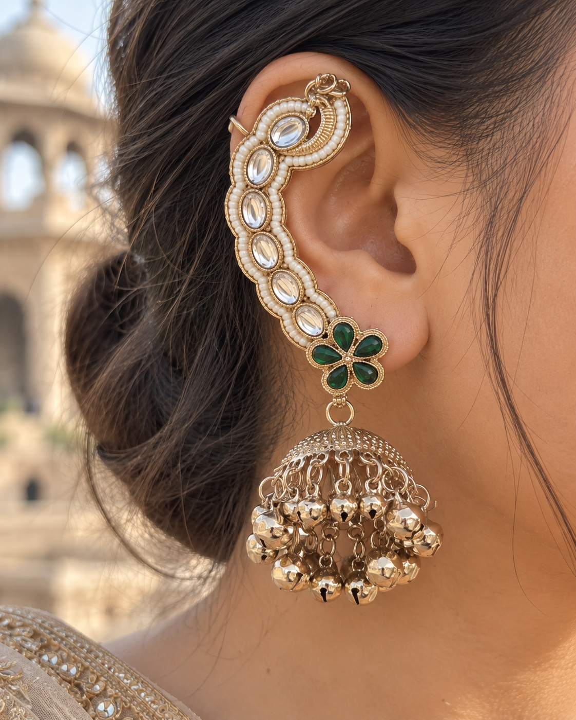 Green Aavira Designer Ear Cuff Jhumki Earring