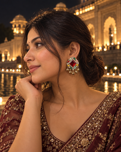 Ruby with Multi Zarrah Kashmiri Look Ghunghru Earring