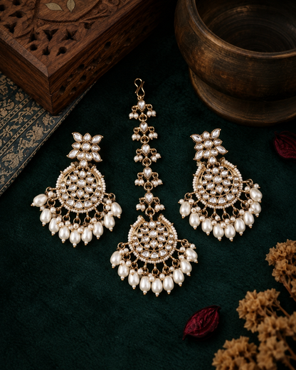 Pearl Manraj Teeka Earring Combo Set