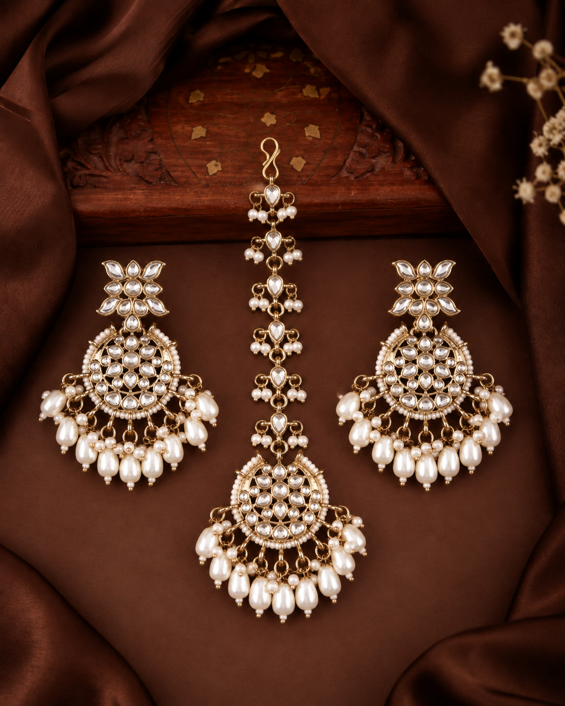 Pearl Manraj Teeka Earring Combo Set