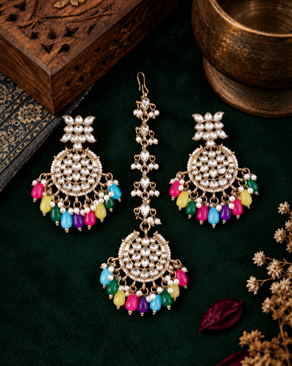 Multi Manraj Teeka Earring Combo Set