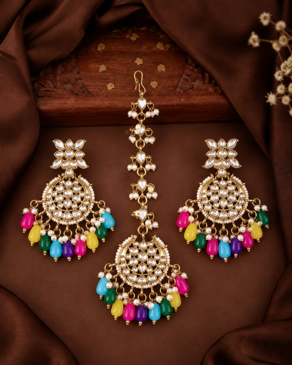 Multi Manraj Teeka Earring Combo Set