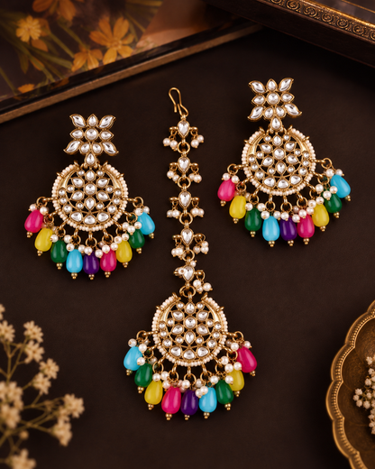 Multi Manraj Teeka Earring Combo Set