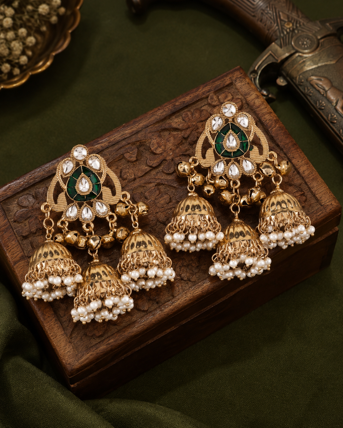 Green Rajyani Jhumka Earring