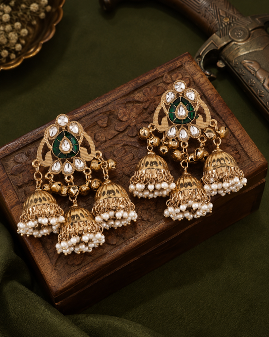 Green Rajyani Jhumka Earring