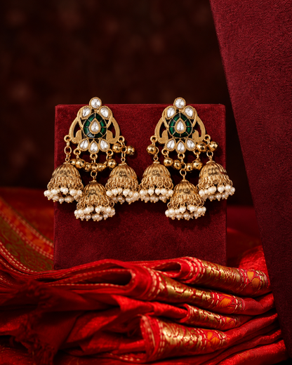 Green Rajyani Jhumka Earring
