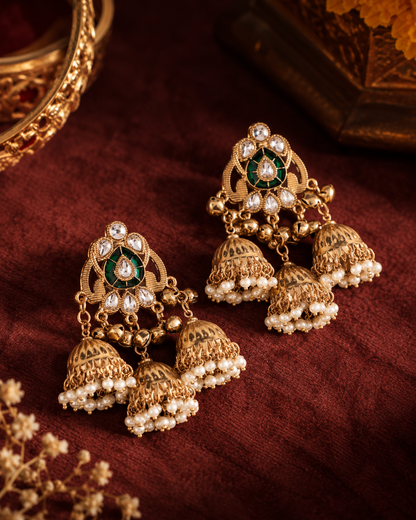 Green Rajyani Jhumka Earring