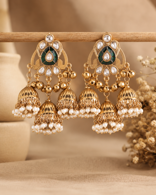 Green Rajyani Jhumka Earring