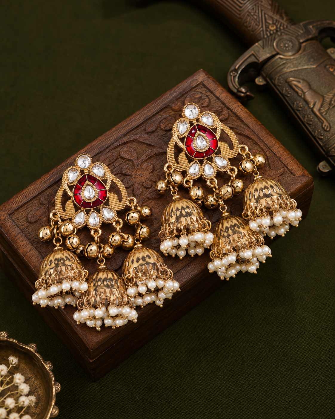 Red Rajyani Jhumka Earring