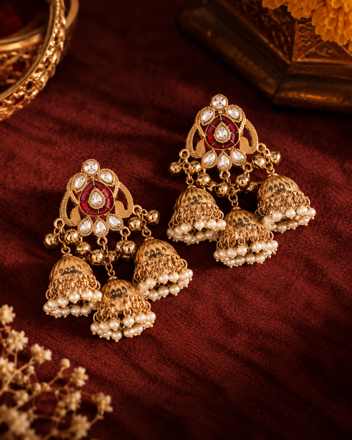 Red Rajyani Jhumka Earring