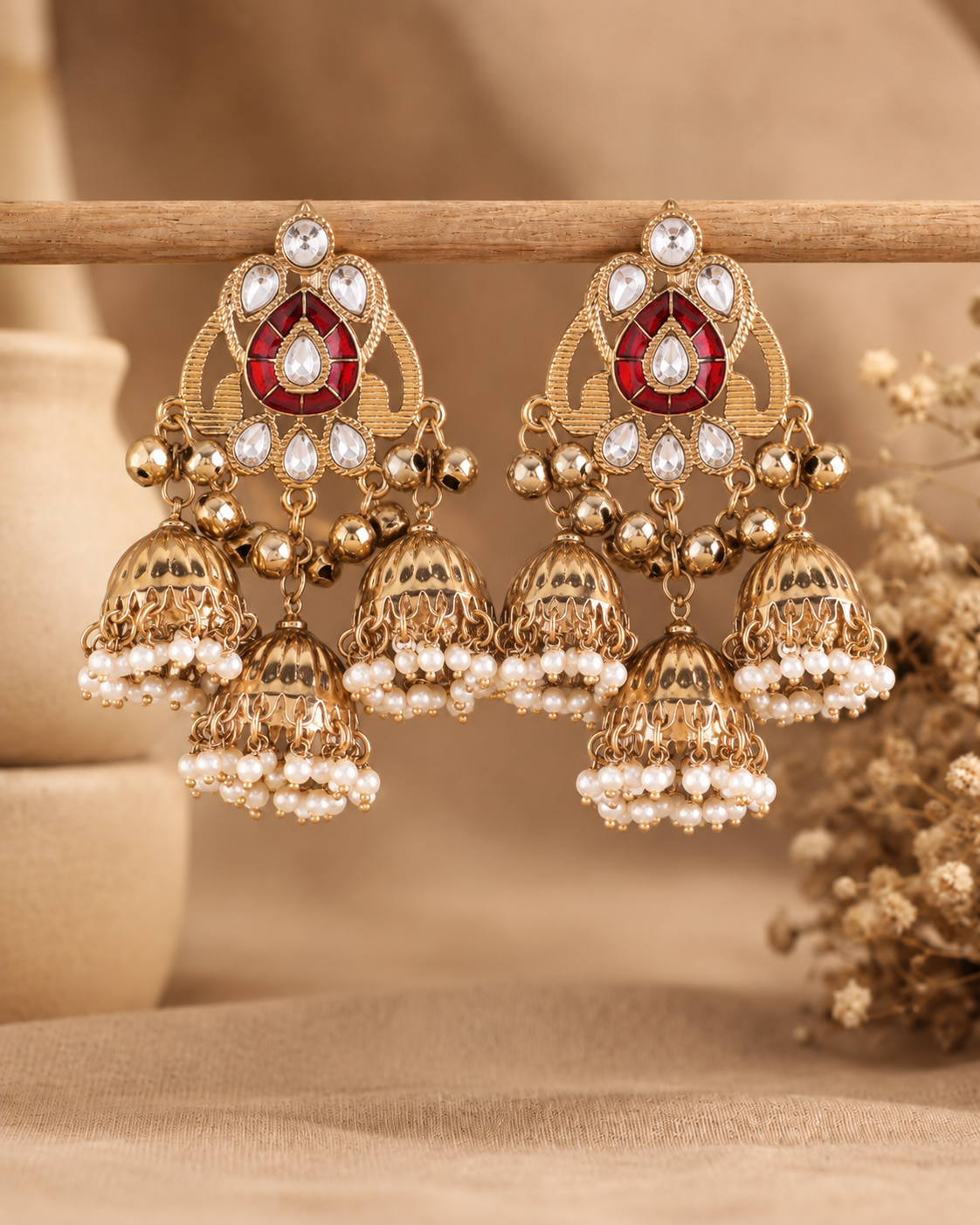 Red Rajyani Jhumka Earring