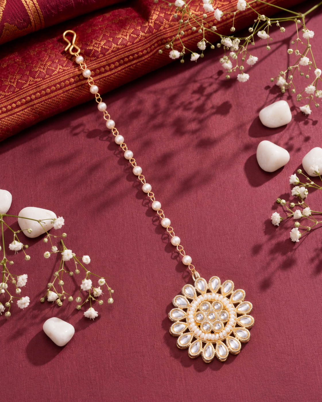 Ranjika Gold Kundan Pearl Mangteeka