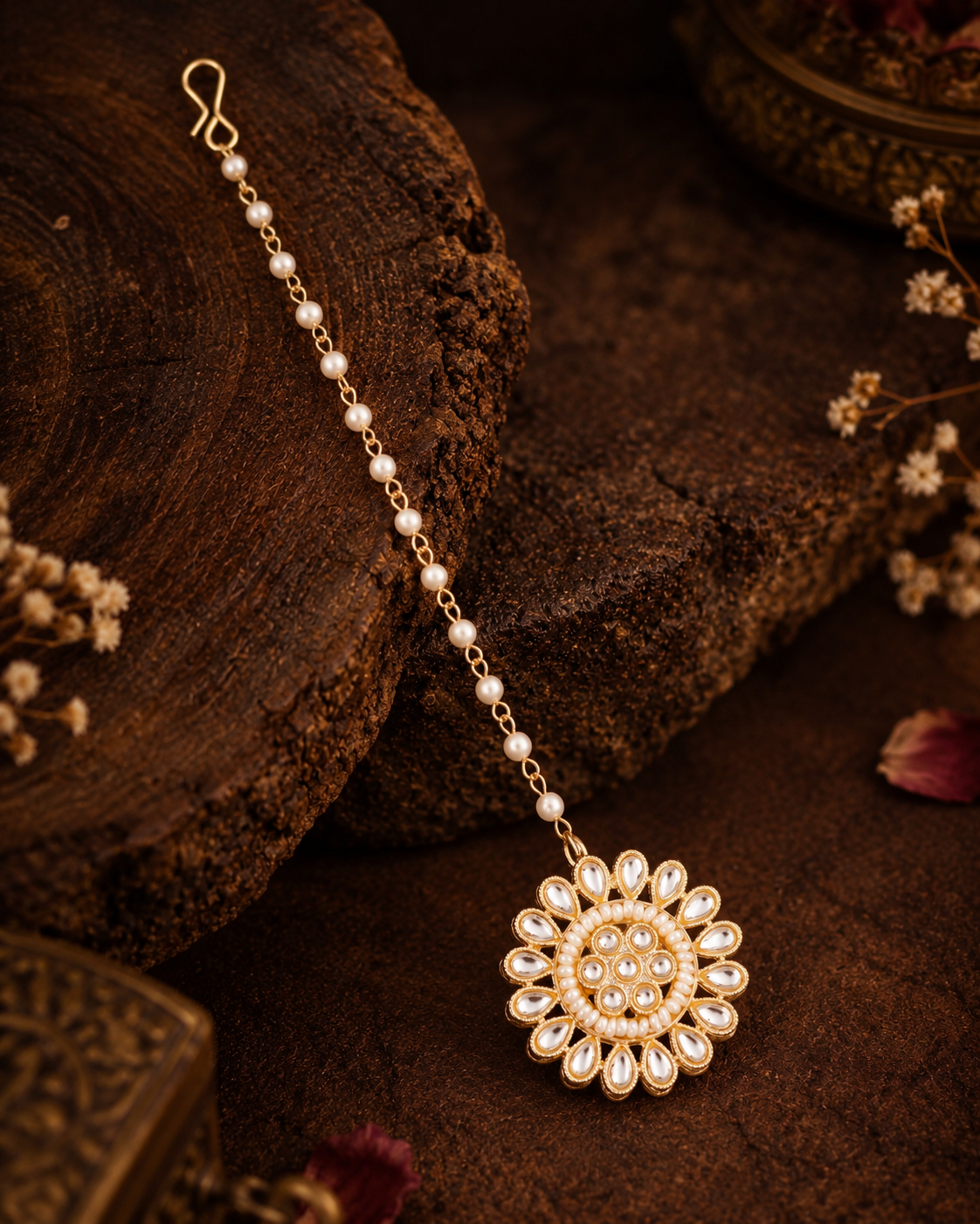 Ranjika Gold Kundan Pearl Mangteeka