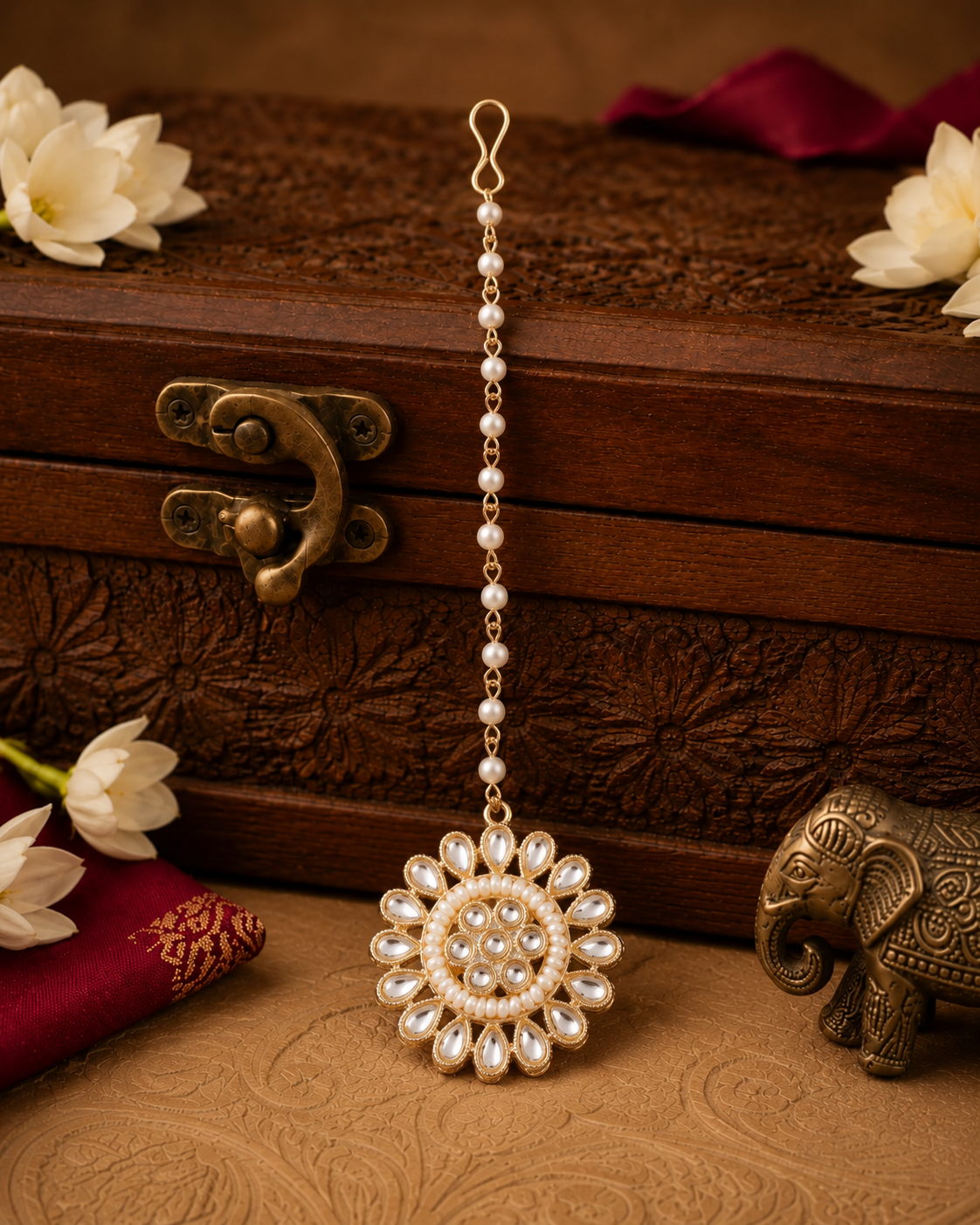 Ranjika Gold Kundan Pearl Mangteeka