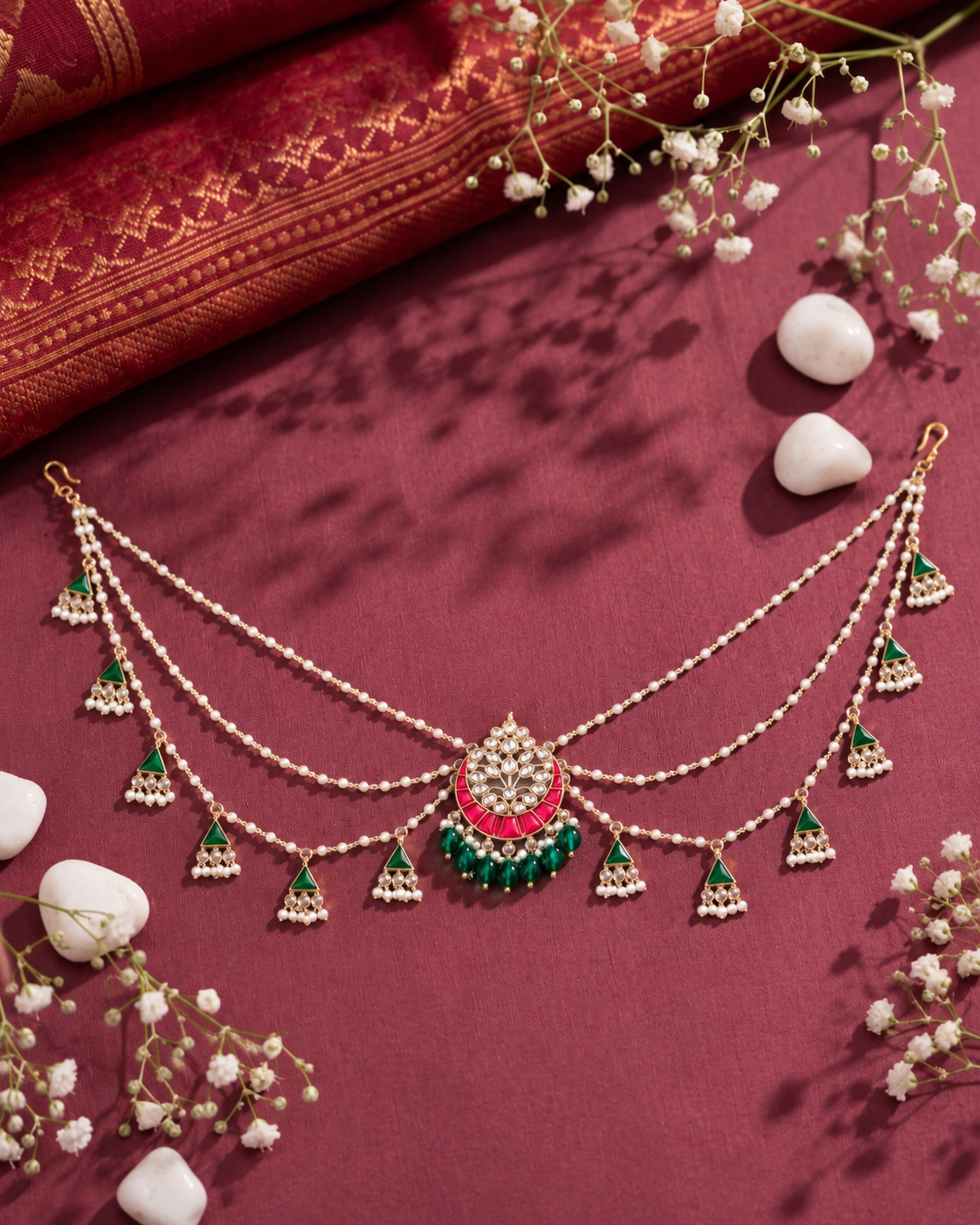 Devsena Hair accessory Brooch with Pearl Chains