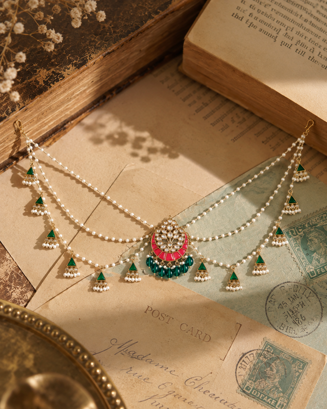 Devsena Hair accessory Brooch with Pearl Chains