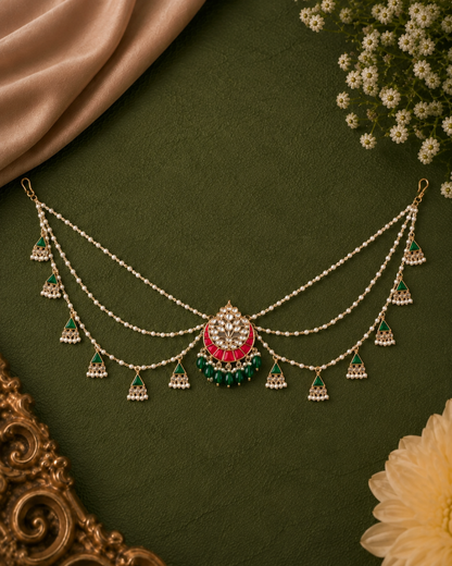 Devsena Hair accessory Brooch with Pearl Chains