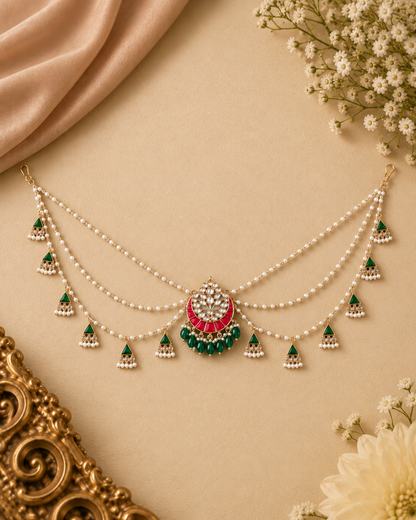Devsena Hair accessory Brooch with Pearl Chains