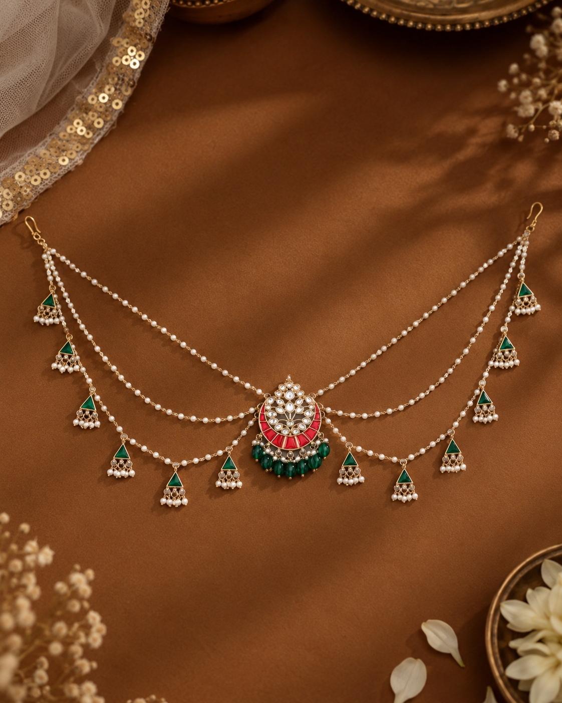 Devsena Hair accessory Brooch with Pearl Chains