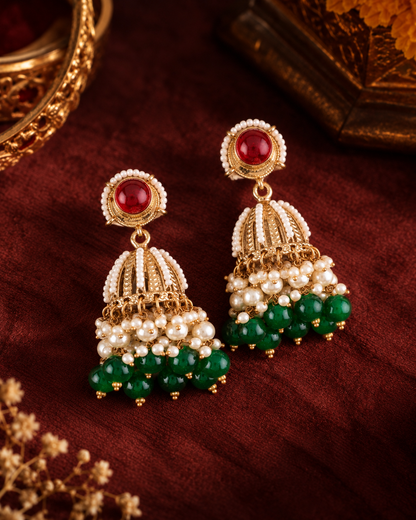 Red Green Gulnaz Designer Jhumka Earring