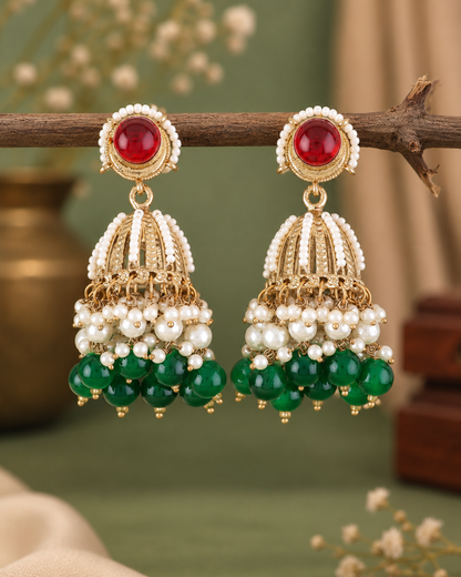 Red Green Gulnaz Designer Jhumka Earring