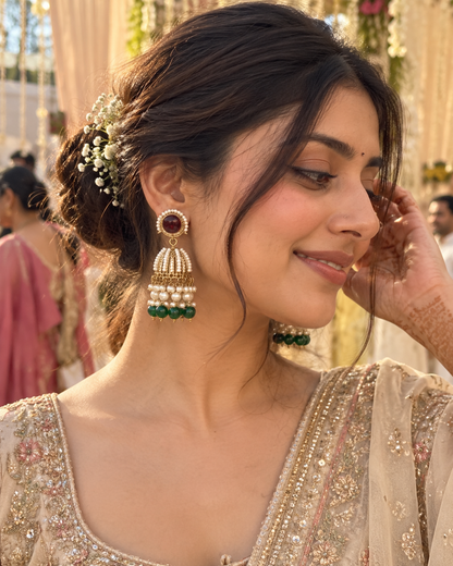 Red Green Gulnaz Designer Jhumka Earring
