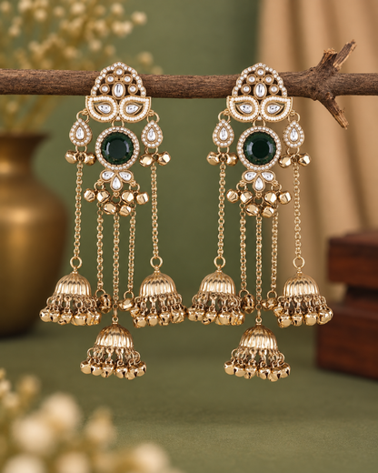 Green Aafiya Kashmiri Look Ghunghru Jhumka Earring