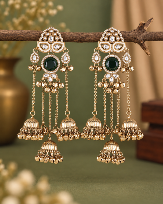 Green Aafiya Kashmiri Look Ghunghru Jhumka Earring