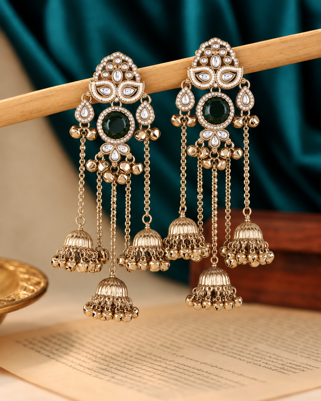 Green Aafiya Kashmiri Look Ghunghru Jhumka Earring